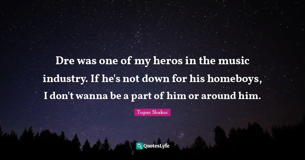 Dre was one of my heros in the music industry. If he's not down for his homeboys, I don't wanna be a part of him or around him.