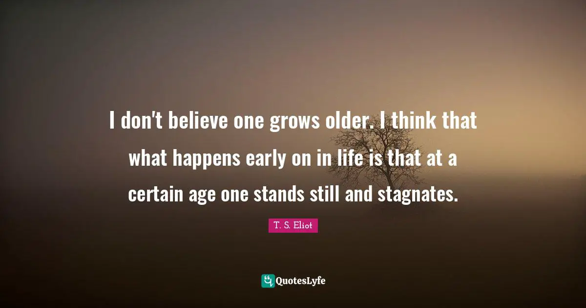 I don't believe one grows older. I think that what happens early on in life is that at a certain age one stands still and stagnates.