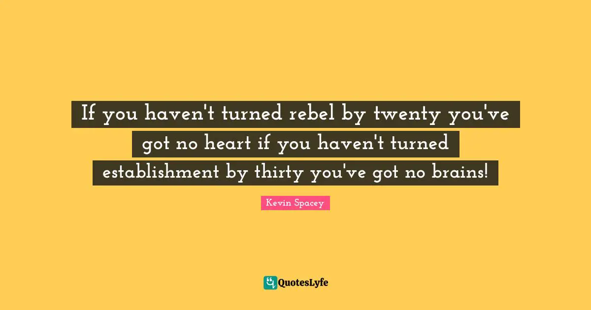 If you haven't turned rebel by twenty you've got no heart if you haven't turned establishment by thirty you've got no brains!