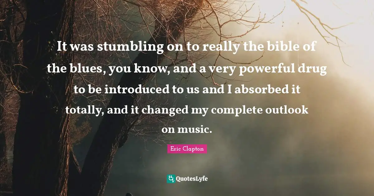 It was stumbling on to really the bible of the blues, you know, and a very powerful drug to be introduced to us and I absorbed it totally, and it changed my complete outlook on music.