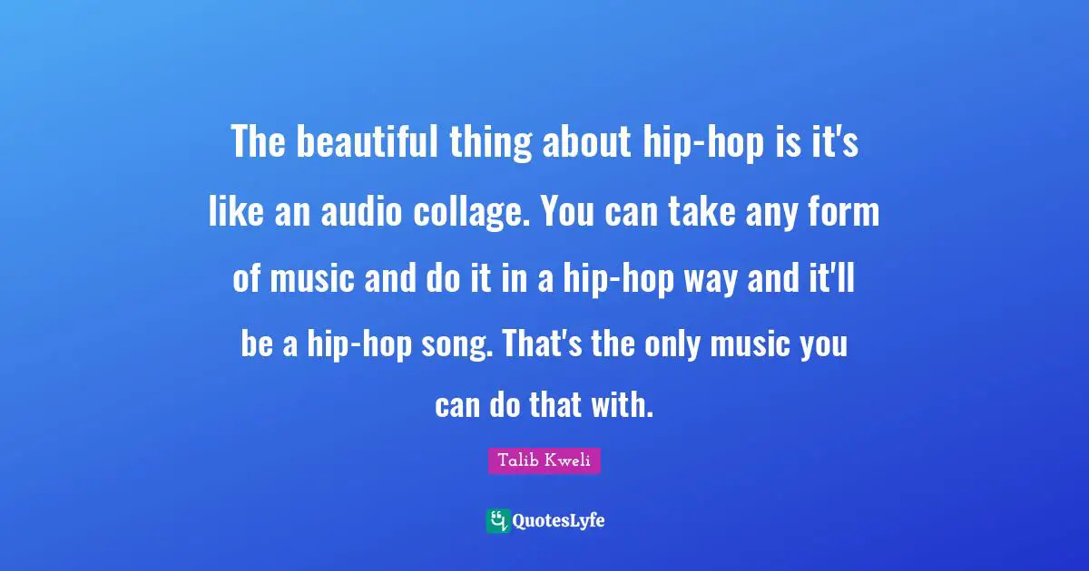 The beautiful thing about hip-hop is it's like an audio collage. You can take any form of music and do it in a hip-hop way and it'll be a hip-hop song. That's the only music you can do that with.