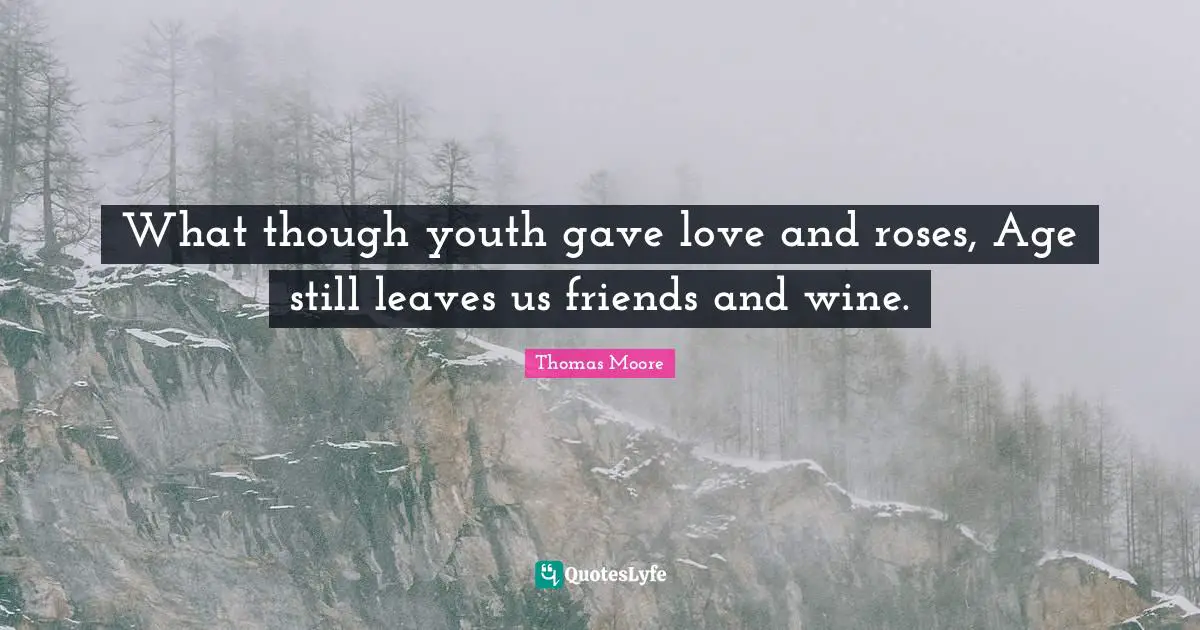 What though youth gave love and roses, Age still leaves us friends and wine.