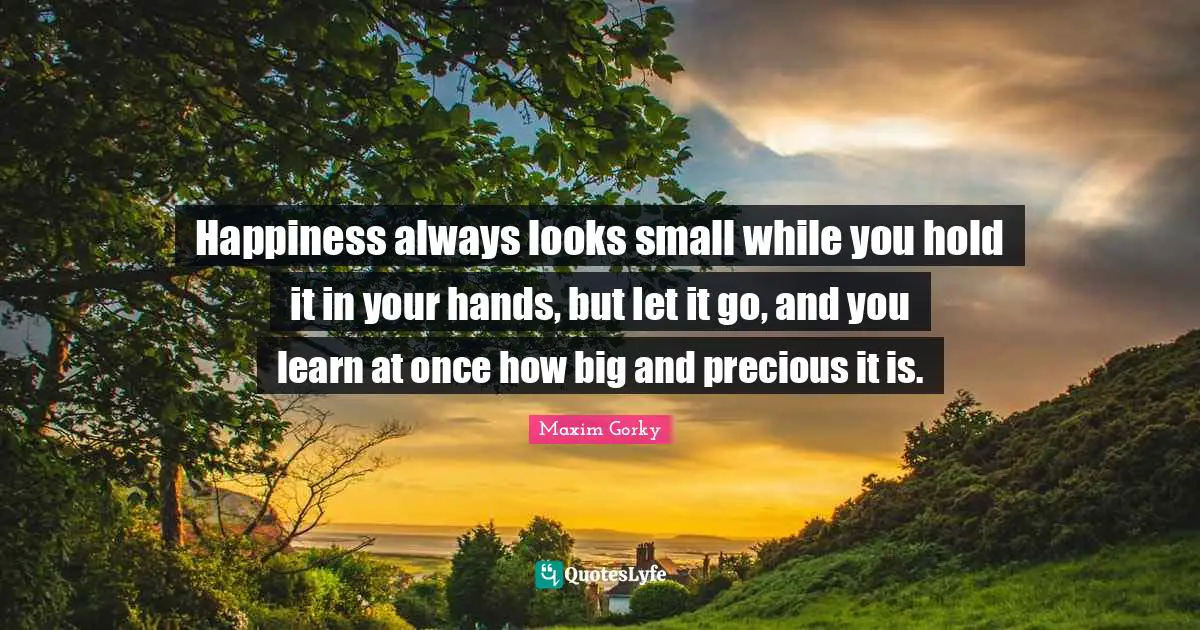 Happiness always looks small while you hold it in your hands, but let it go, and you learn at once how big and precious it is.