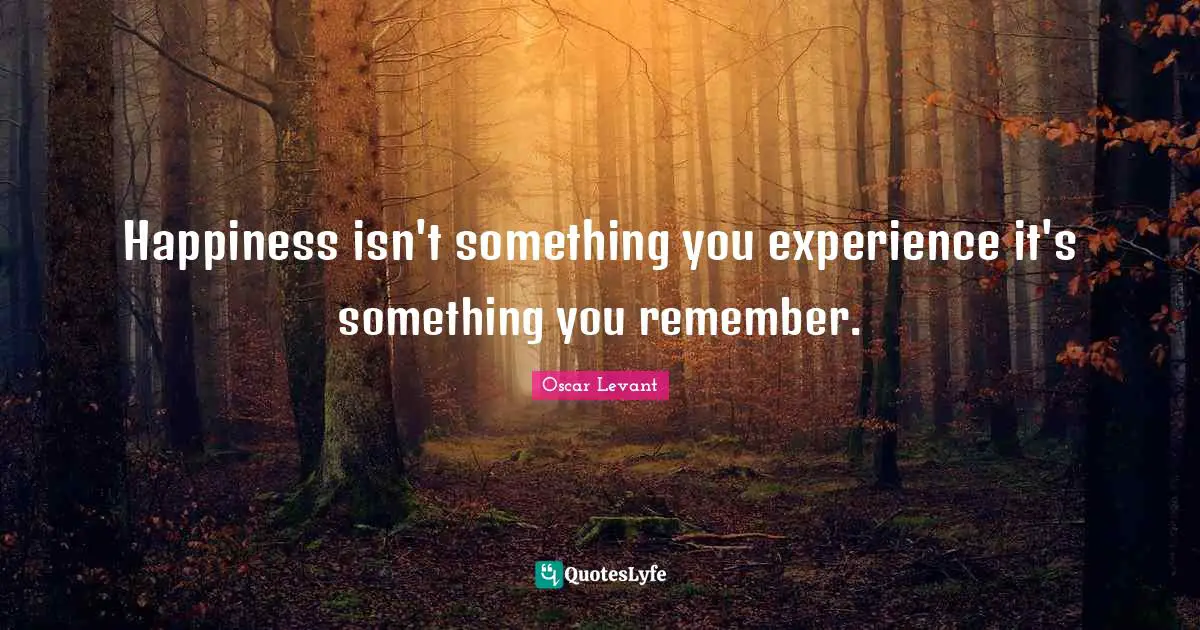 Happiness isn't something you experience it's something you remember.