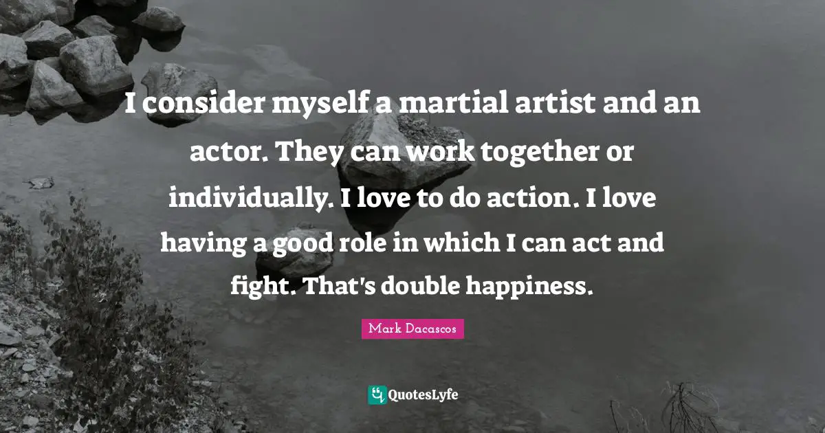 I consider myself a martial artist and an actor. They can work together or individually. I love to do action. I love having a good role in which I can act and fight. That's double happiness.