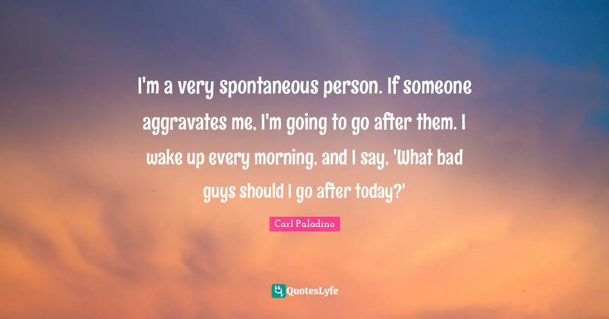 I'm a very spontaneous person. If someone aggravates me, I'm going to go after them. I wake up every morning, and I say, 'What bad guys should I go after today?'