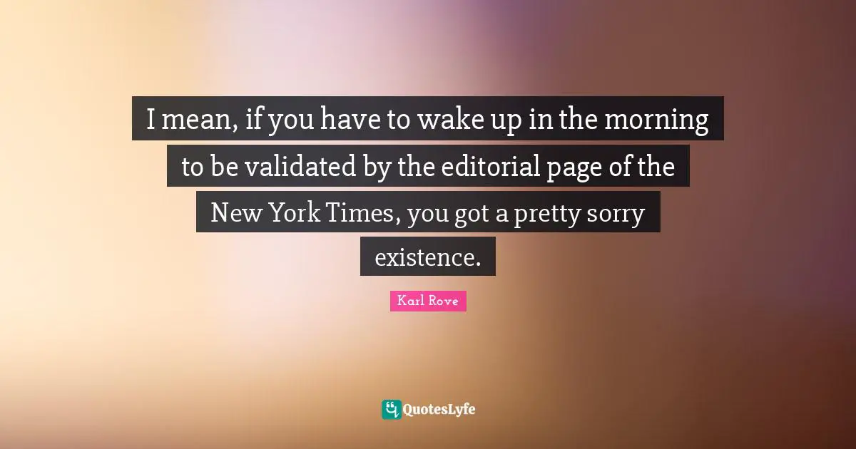 I mean, if you have to wake up in the morning to be validated by the editorial page of the New York Times, you got a pretty sorry existence.