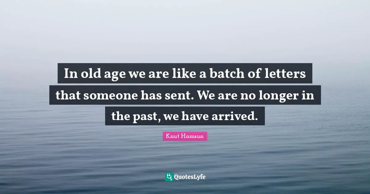 Old Age Quotes: "In old age we are like a batch of letters that someone has sent. We are no longer in the past, we have arrived."