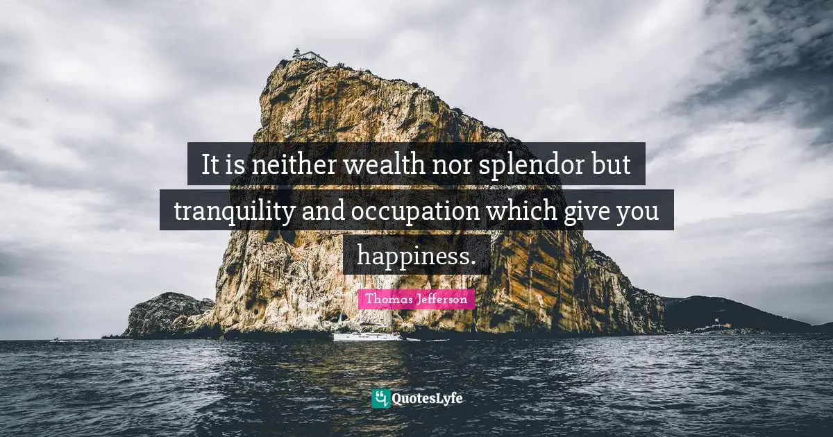 It is neither wealth nor splendor but tranquility and occupation which give you happiness.