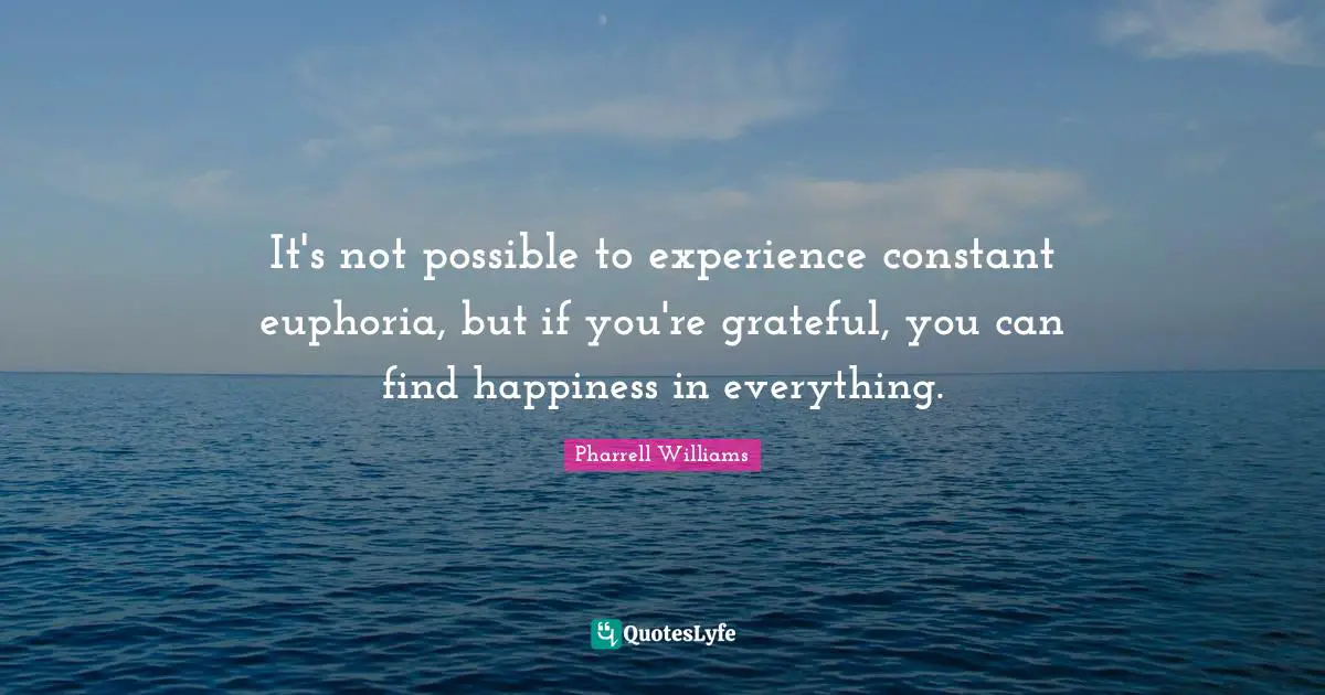 It's not possible to experience constant euphoria, but if you're grateful, you can find happiness in everything.