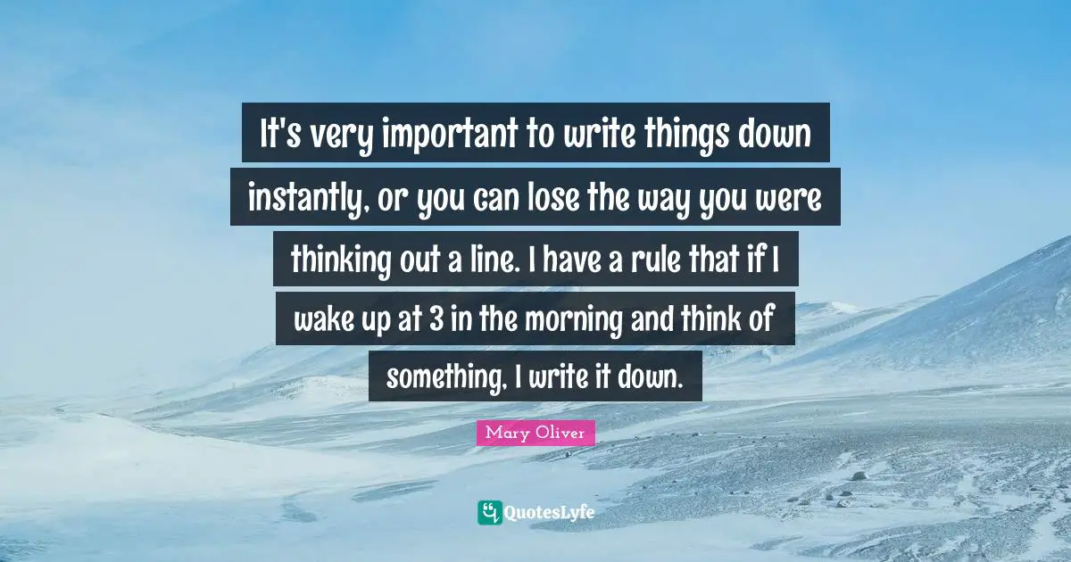 It's very important to write things down instantly, or you can lose the way you were thinking out a line. I have a rule that if I wake up at 3 in the morning and think of something, I write it down.
