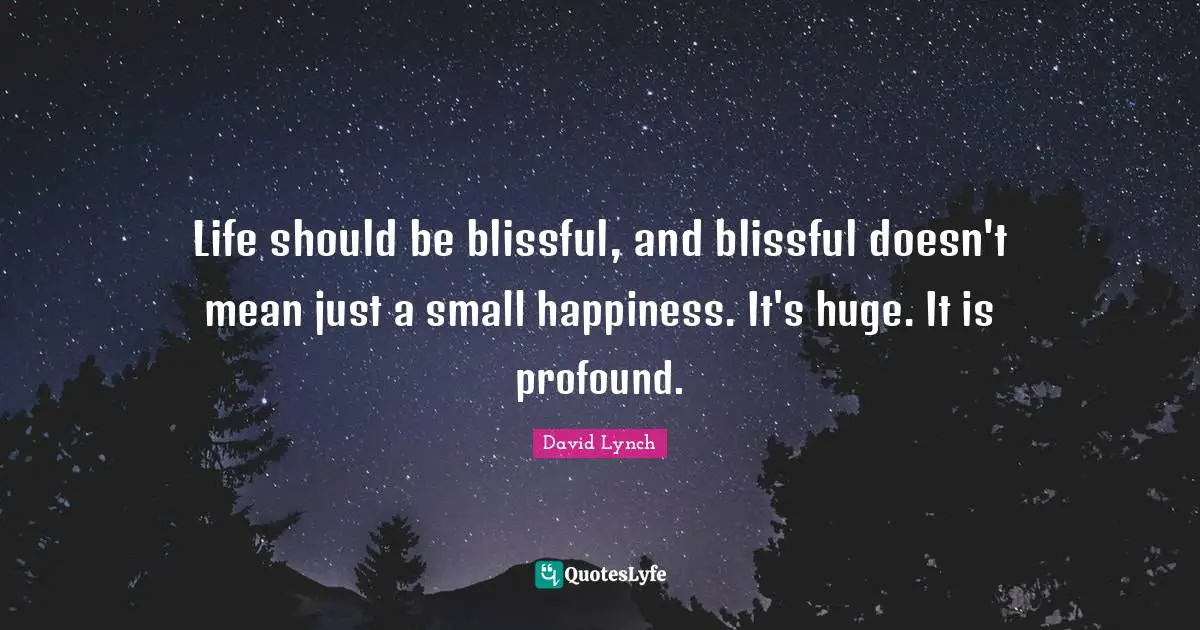 Life should be blissful, and blissful doesn't mean just a small happiness. It's huge. It is profound.