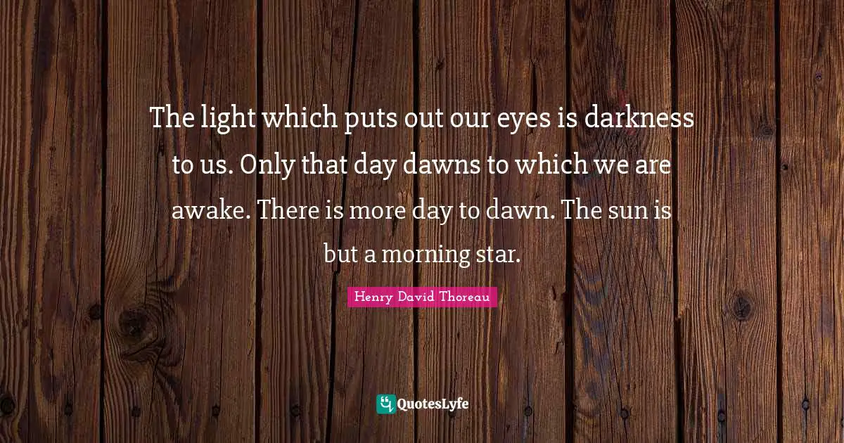 The light which puts out our eyes is darkness to us. Only that day dawns to which we are awake. There is more day to dawn. The sun is but a morning star.