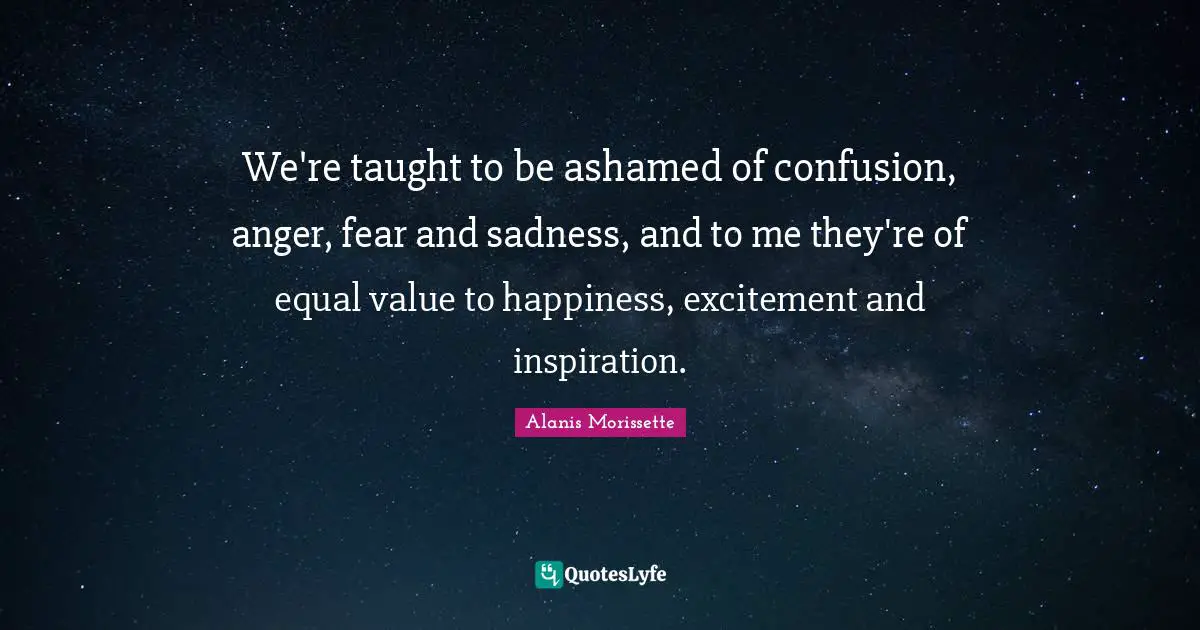 We're taught to be ashamed of confusion, anger, fear and sadness, and to me they're of equal value to happiness, excitement and inspiration.