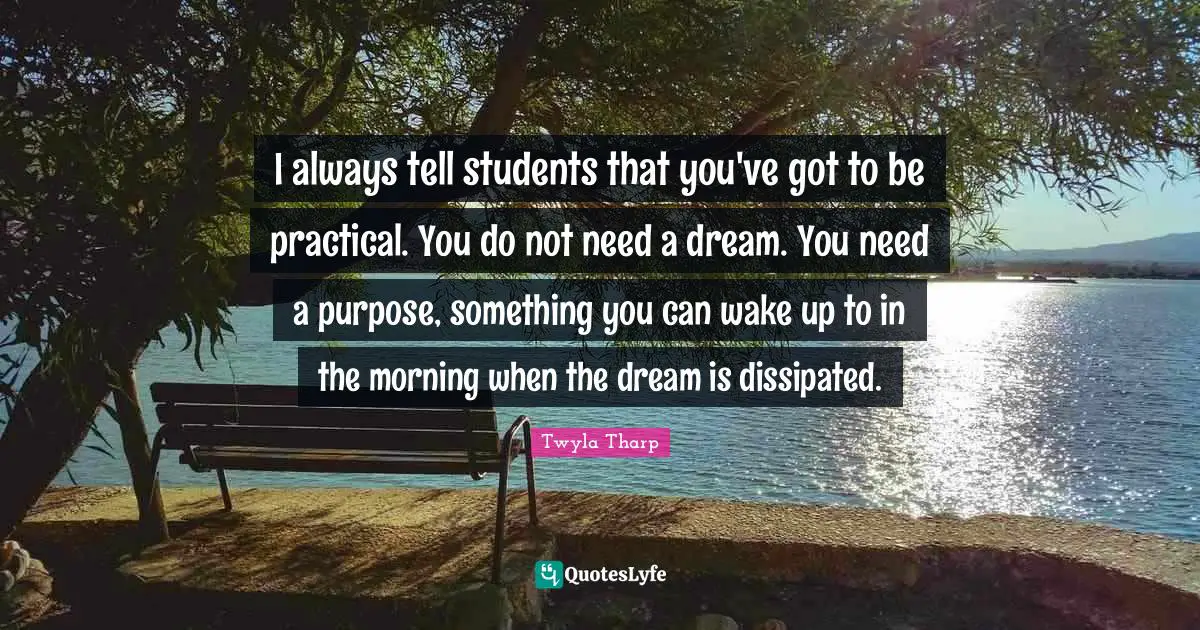 I always tell students that you've got to be practical. You do not need a dream. You need a purpose, something you can wake up to in the morning when the dream is dissipated.