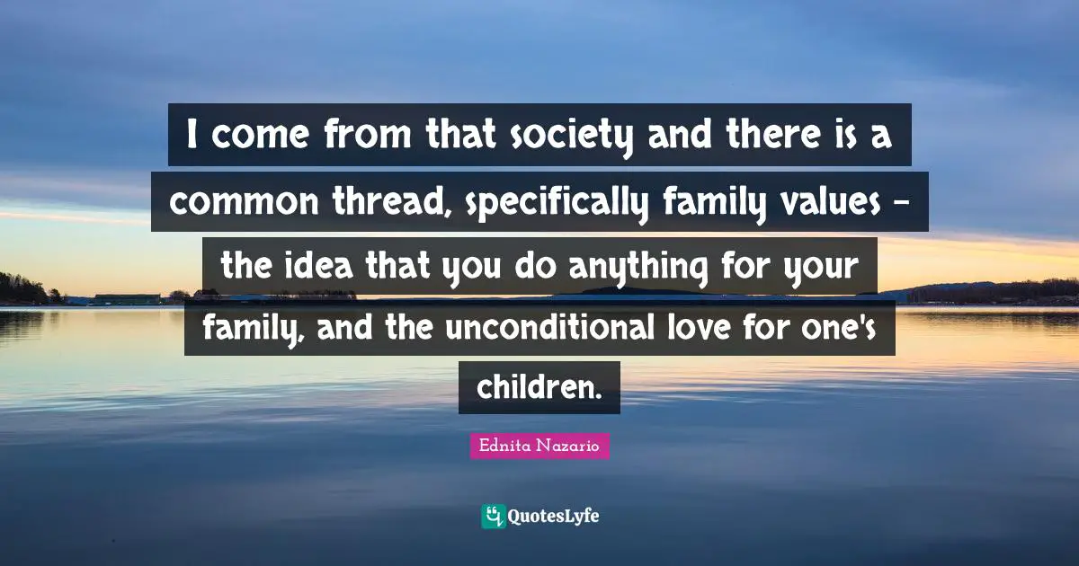 I come from that society and there is a common thread, specifically family values - the idea that you do anything for your family, and the unconditional love for one's children.