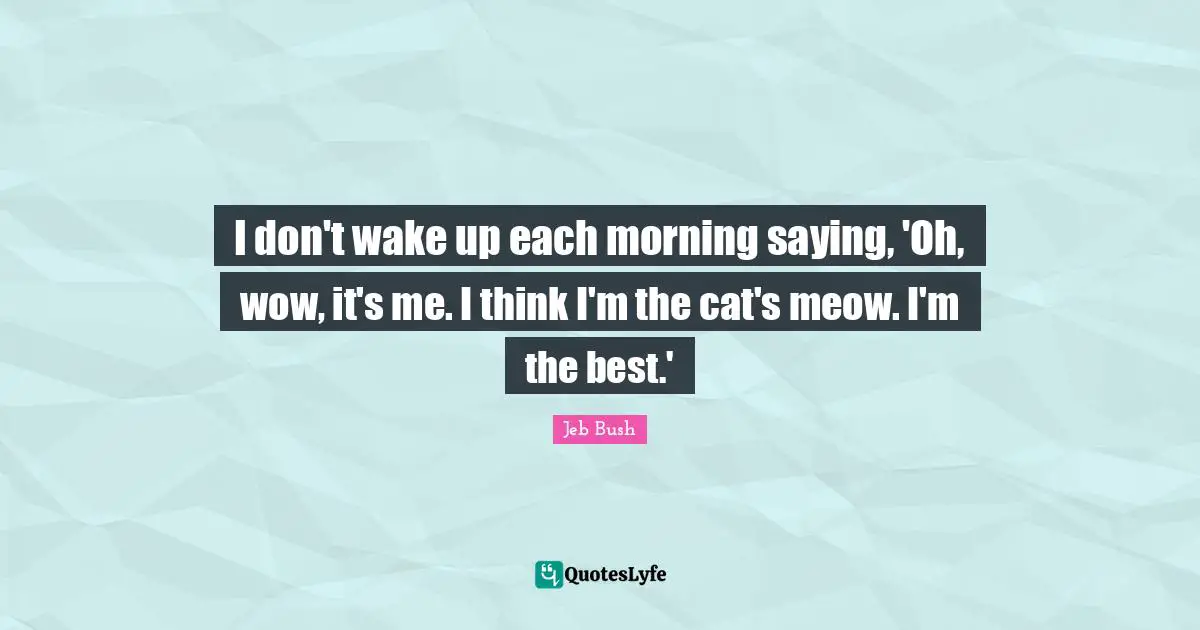 I don't wake up each morning saying, 'Oh, wow, it's me. I think I'm the cat's meow. I'm the best.'