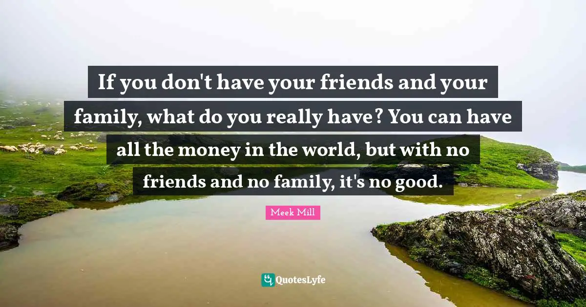 Meek Mill Quotes: If you don't have your friends and your family, what do you really have? You can have all the money in the world, but with no friends and no family, it's no good.