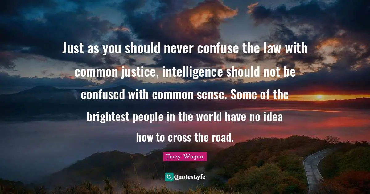 Just as you should never confuse the law with common justice, intelligence should not be confused with common sense. Some of the brightest people in the world have no idea how to cross the road.