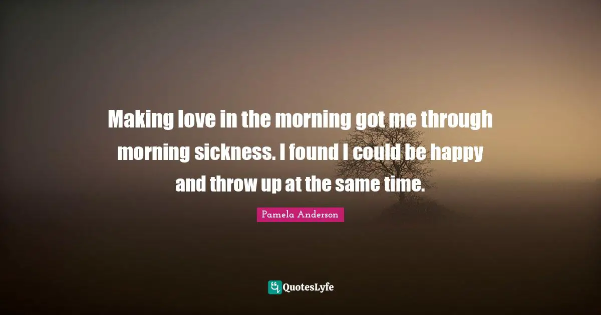 Making love in the morning got me through morning sickness. I found I could be happy and throw up at the same time.