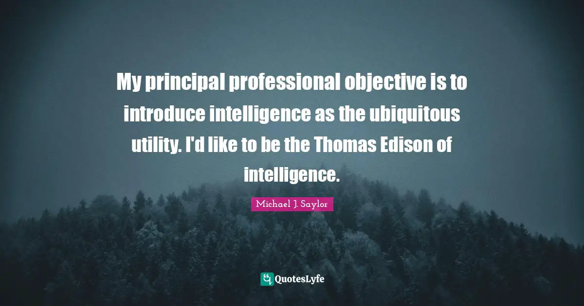 My principal professional objective is to introduce intelligence as the ubiquitous utility. I'd like to be the Thomas Edison of intelligence.