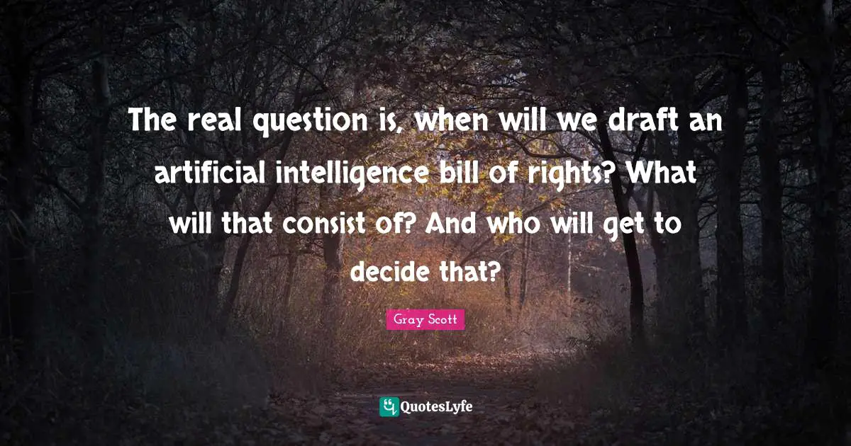 The real question is, when will we draft an artificial intelligence bill of rights? What will that consist of? And who will get to decide that?