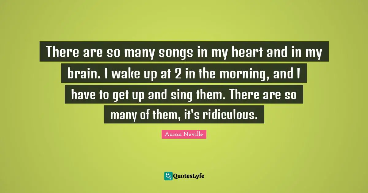 There are so many songs in my heart and in my brain. I wake up at 2 in the morning, and I have to get up and sing them. There are so many of them, it's ridiculous.