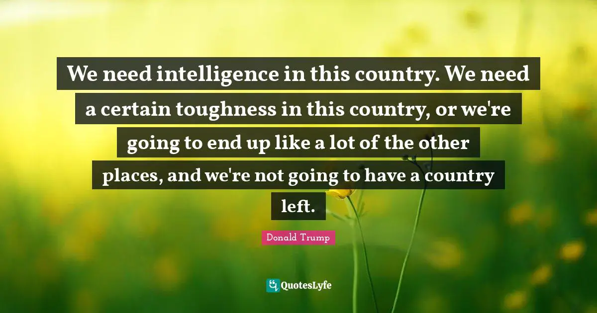We need intelligence in this country. We need a certain toughness in this country, or we're going to end up like a lot of the other places, and we're not going to have a country left.