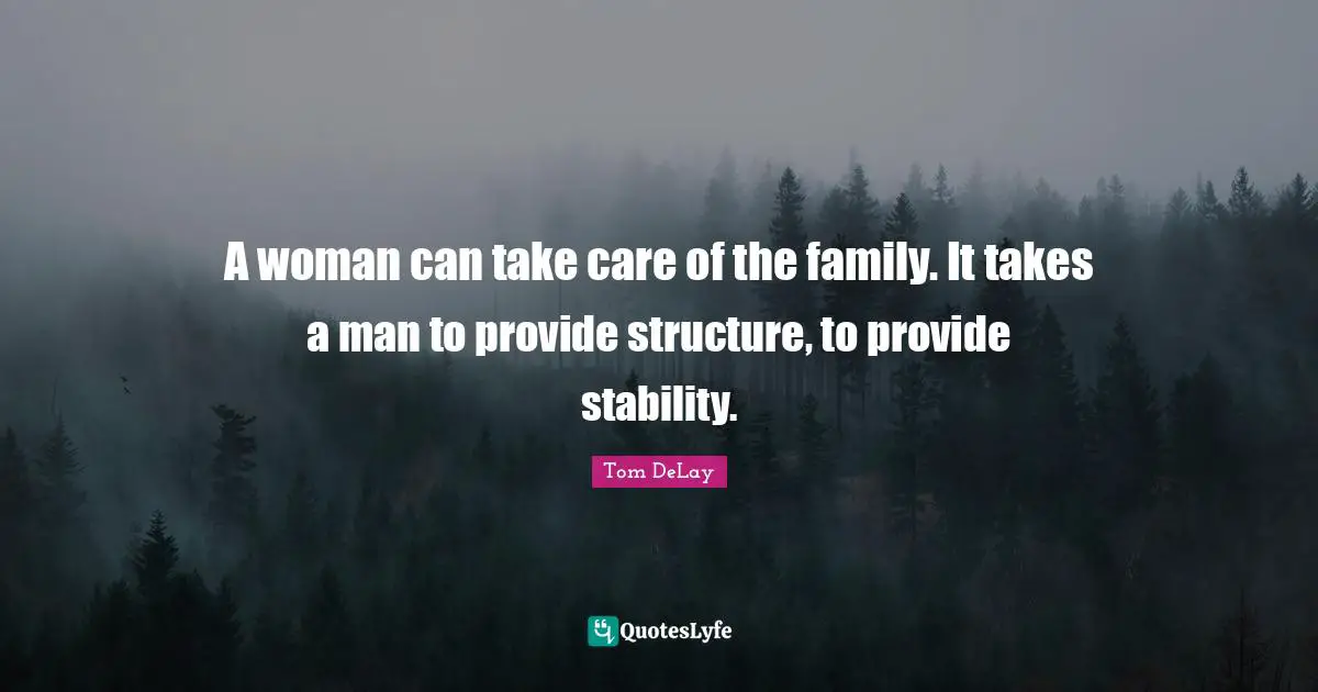 Tom DeLay Quotes: "A woman can take care of the family. It takes a man to provide structure, to provide stability."