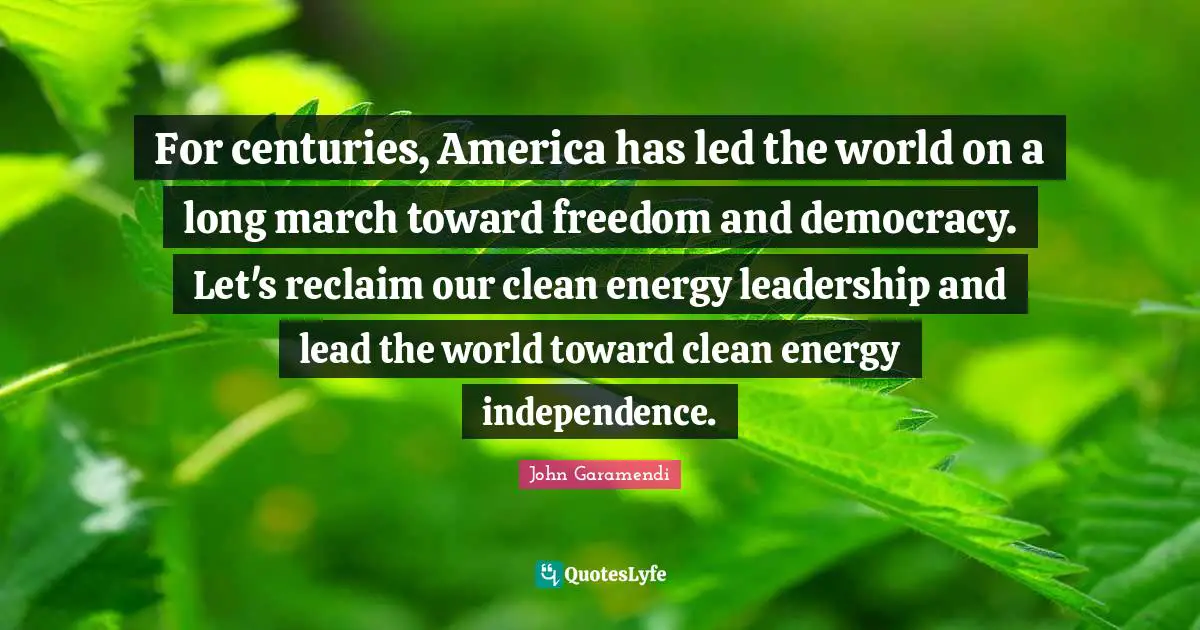 For centuries, America has led the world on a long march toward freedom and democracy. Let's reclaim our clean energy leadership and lead the world toward clean energy independence.