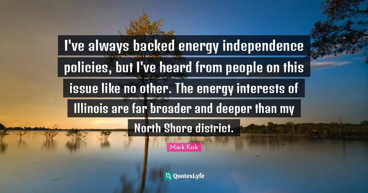 I've always backed energy independence policies, but I've heard from people on this issue like no other. The energy interests of Illinois are far broader and deeper than my North Shore district.