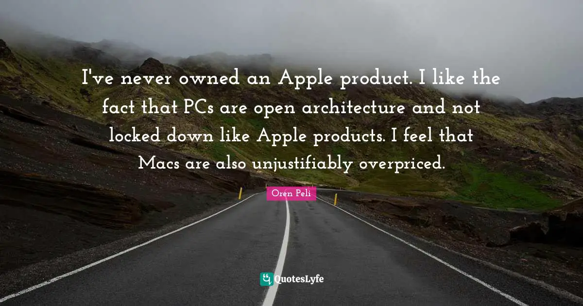 I've never owned an Apple product. I like the fact that PCs are open architecture and not locked down like Apple products. I feel that Macs are also unjustifiably overpriced.
