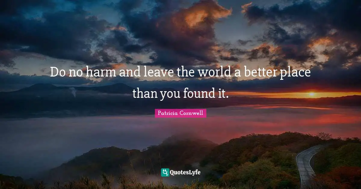 Do No Harm And Leave The World A Better Place Than You Found It Quote By Patricia Cornwell Quoteslyfe