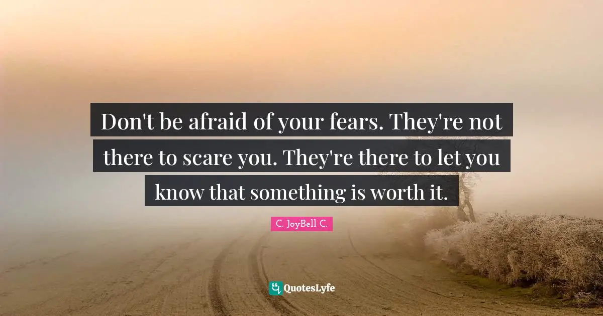 Don't be afraid of your fears. They're not there to scare you. They're there to let you know that something is worth it.