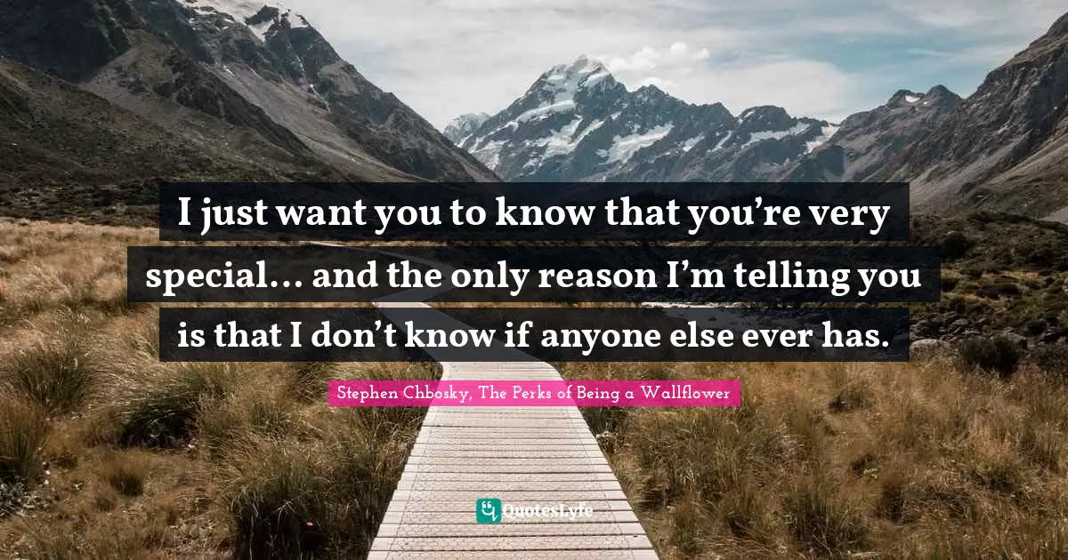 Stephen Chbosky, The Perks of Being a Wallflower Quotes: I just want you to know that you’re very special… and the only reason I’m telling you is that I don’t know if anyone else ever has.