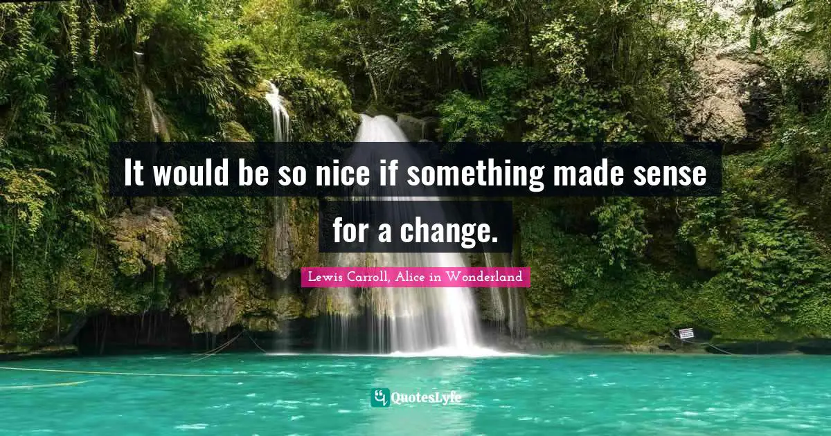 It would be so nice if something made sense for a change.