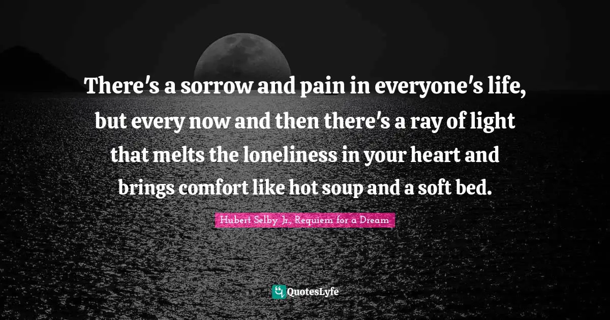 There's a sorrow and pain in everyone's life, but every now and then there's a ray of light that melts the loneliness in your heart and brings comfort like hot soup and a soft bed.