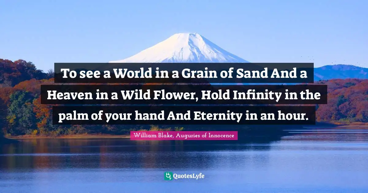 William Blake, Auguries of Innocence Quotes: To see a World in a Grain of Sand And a Heaven in a Wild Flower, Hold Infinity in the palm of your hand And Eternity in an hour.