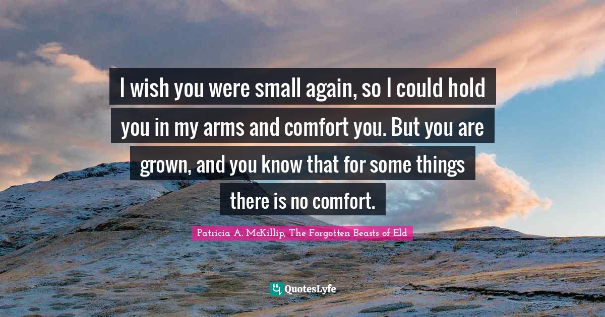 I wish you were small again, so I could hold you in my arms and comfort you. But you are grown, and you know that for some things there is no comfort.