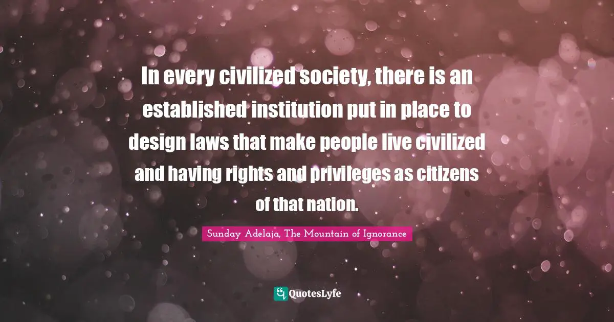 In every civilized society, there is an established institution put in place to design laws that make people live civilized and having rights and privileges as citizens of that nation.