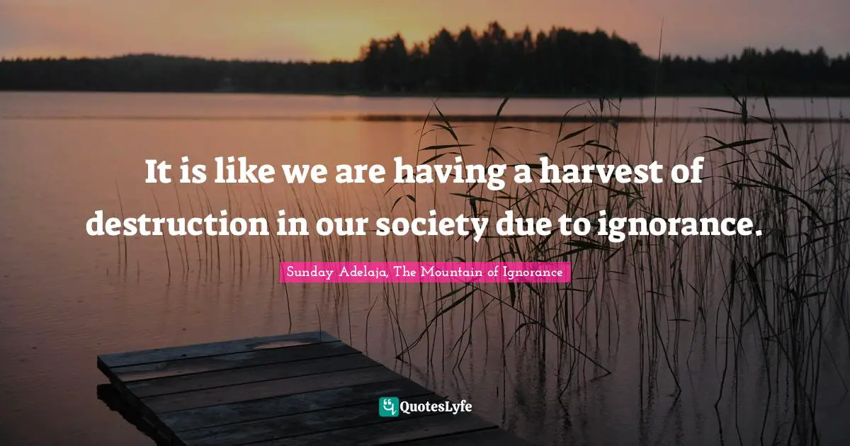 It is like we are having a harvest of destruction in our society due to ignorance.