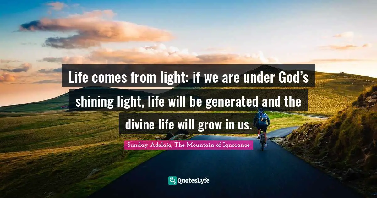 Sunday Adelaja, The Mountain of Ignorance Quotes: Life comes from light: if we are under God’s shining light, life will be generated and the divine life will grow in us.