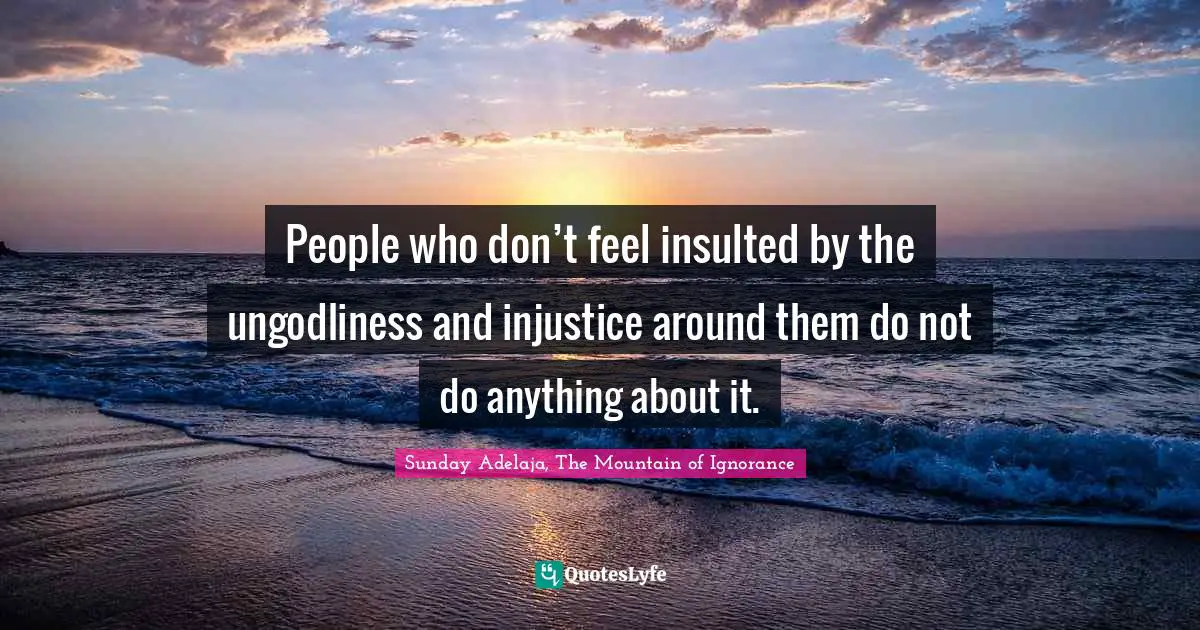 Sunday Adelaja, The Mountain of Ignorance Quotes: People who don’t feel insulted by the ungodliness and injustice around them do not do anything about it.