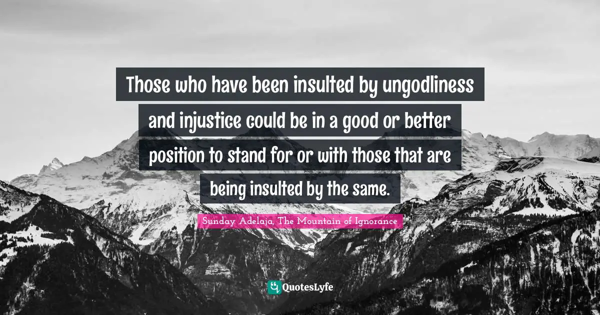 Those who have been insulted by ungodliness and injustice could be in a good or better position to stand for or with those that are being insulted by the same.