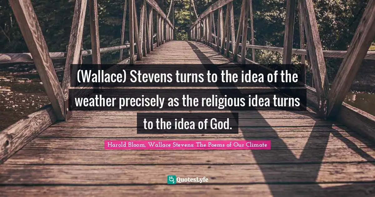 (Wallace) Stevens turns to the idea of the weather precisely as the religious idea turns to the idea of God.