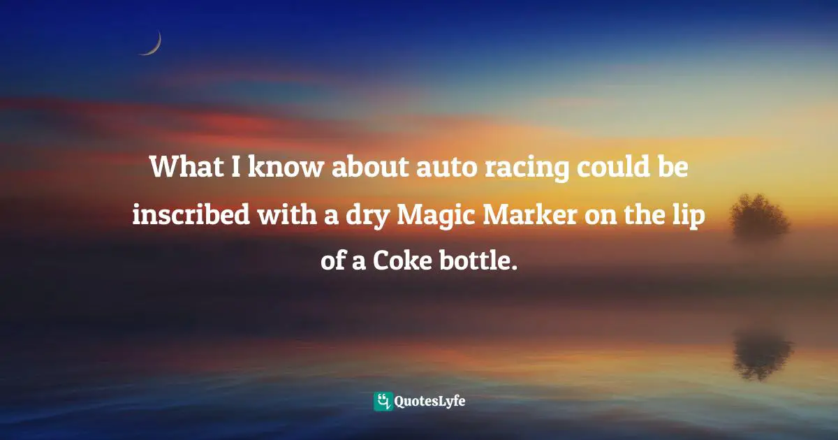 What I know about auto racing could be inscribed with a dry Magic Marker on the lip of a Coke bottle.