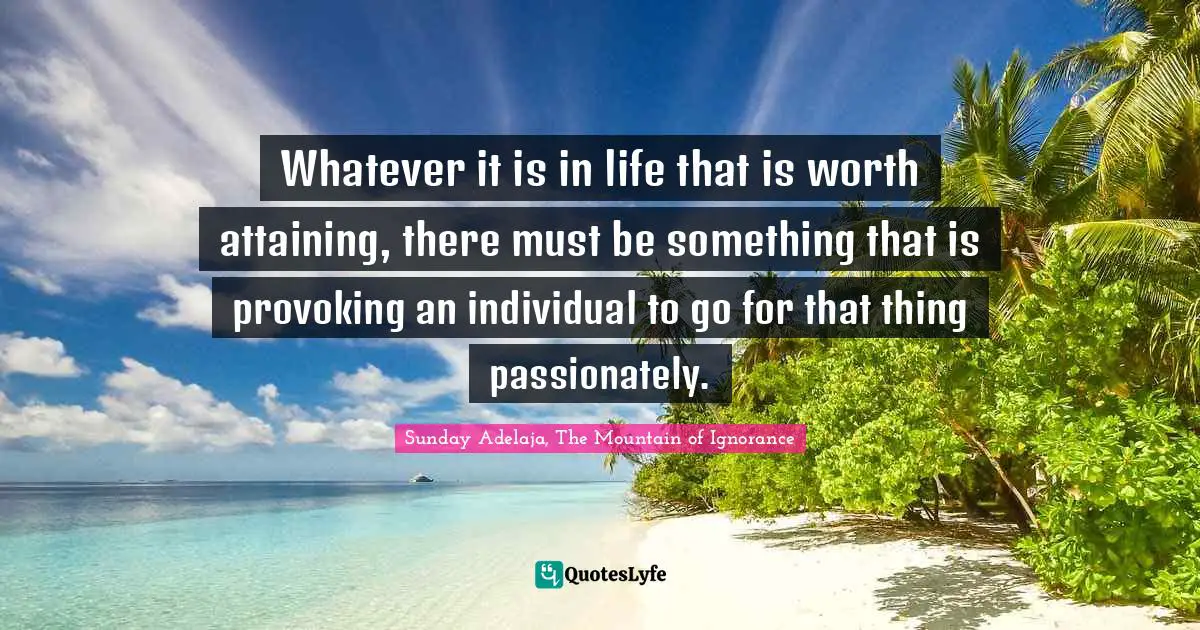Whatever it is in life that is worth attaining, there must be something that is provoking an individual to go for that thing passionately.
