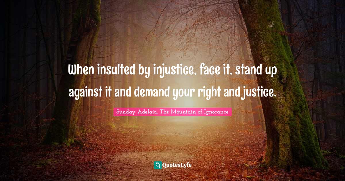 When insulted by injustice, face it, stand up against it and demand yo... Quote by Sunday