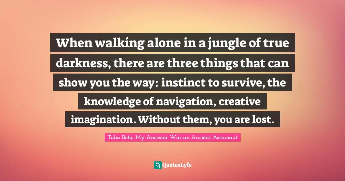 Navigation Quotes: "When walking alone in a jungle of true darkness, there are three things that can show you the way: instinct to survive, the knowledge of navigation, creative imagination. Without them, you are lost."