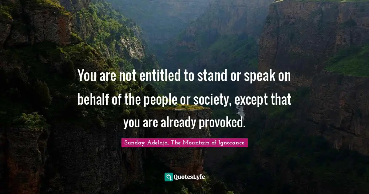 You are not entitled to stand or speak on behalf of the people or society, except that you are already provoked.